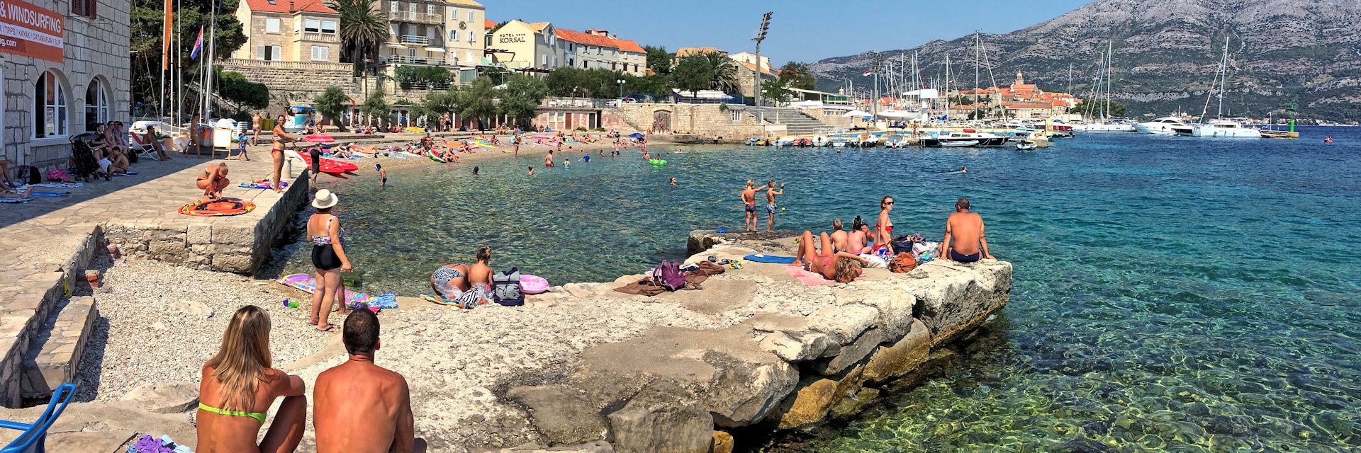 Banje Beach is pebble / shingle beach, situated in Borak area in Korcula Town. This is the oldest beach in the town, very busy in the summertime, crowded with tourists as well as locals.